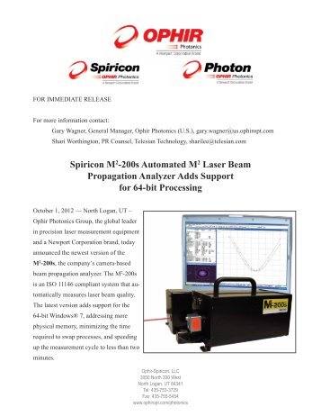 Spiricon M2-200s Automated M2 Laser Beam Propagation Analyzer ...