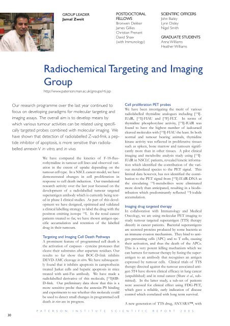 Paterson Institute for Cancer Research SCIENTIFIC REPORT 2005