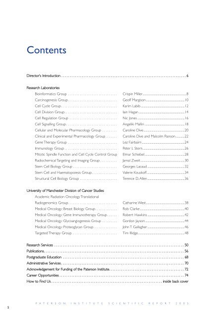 Paterson Institute for Cancer Research SCIENTIFIC REPORT 2005