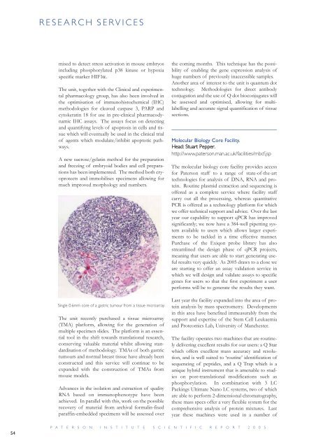 Paterson Institute for Cancer Research SCIENTIFIC REPORT 2005