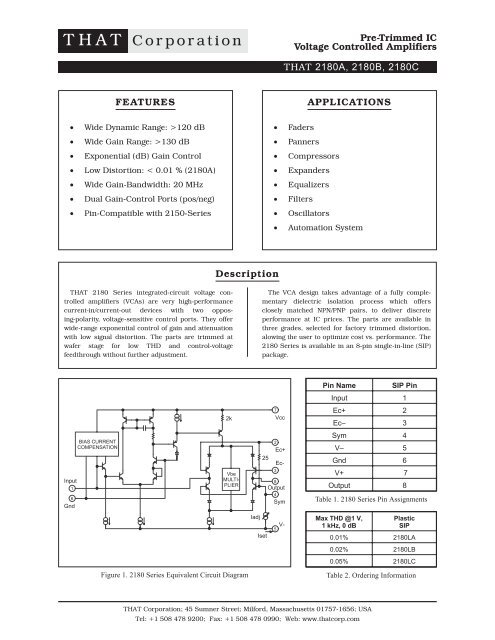 THAT 2180 Datasheet 600029 Rev 01 - UK-Electronic