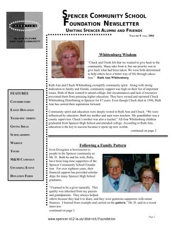 fall 2004 foundation newsletter - Spencer Community School ...