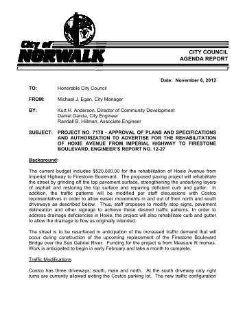 project no. 7178 - street rehabilitation â hoxie ... - City of Norwalk