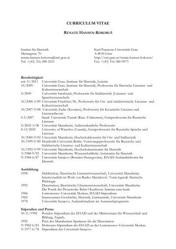 Curriculum Vitae - Karl-Franzens-UniversitÃ¤t Graz