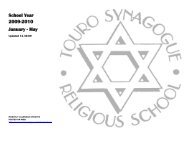 Touro Synagogue Religious School Calendar