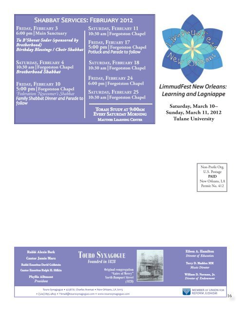 Draft February Bulletin 2012.indd - Touro Synagogue