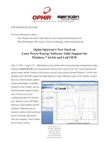 Ophir-Spiricon's New StarLab Laser Power/Energy ... - Ophir Optronics