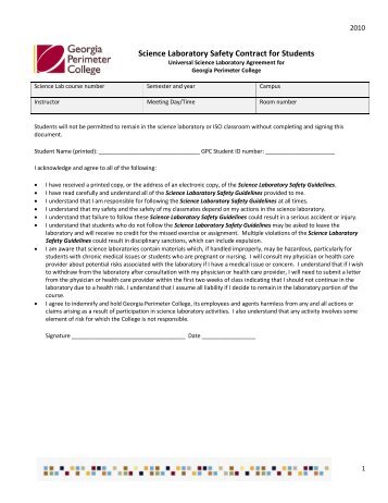 Science Laboratory Safety Contract for Students - Faculty & Staff ...