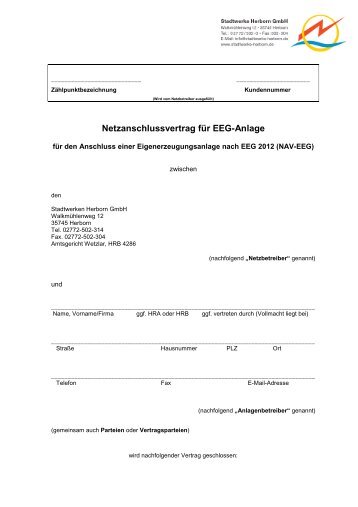 Netzanschlussvertrag EEG - Stadtwerke Herborn GmbH