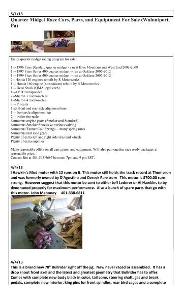 sprint car midget dirt late model â mopar parts quarter auction flyer