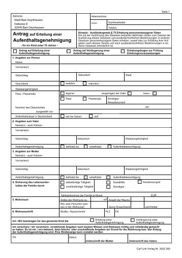 Antrag Aufenthaltsgenehmigung - Bad Oeynhausen