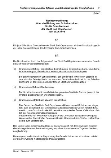 Rechtsverordnung Schulbezirke Grundschulen - Bad Oeynhausen