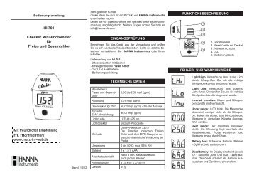 Bedienungsanleitung fÃ¼r Hanna Mini-Photometer HI701 f. Freies Chlor