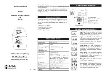 Bedienungsanleitung fÃ¼r Hanna Mini-Photometer HI727 f. Farbe d ...