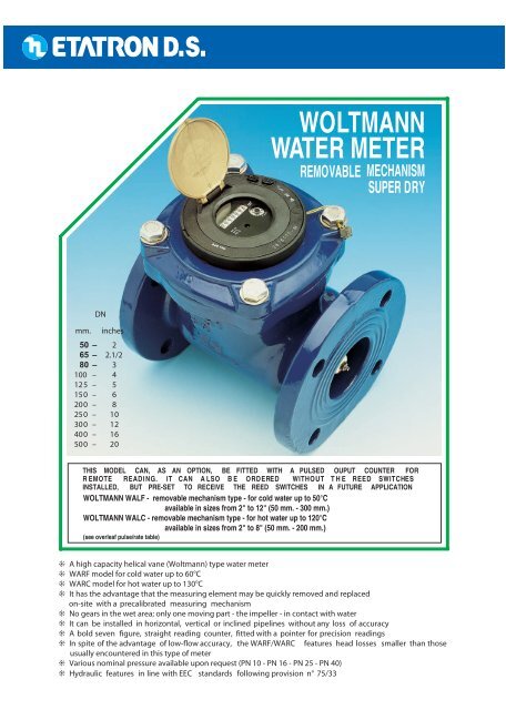 WOLTMANN WATER METER - Etatron