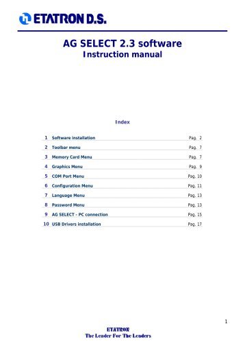 AG SELECT 2.3 software Instruction manual - Etatron