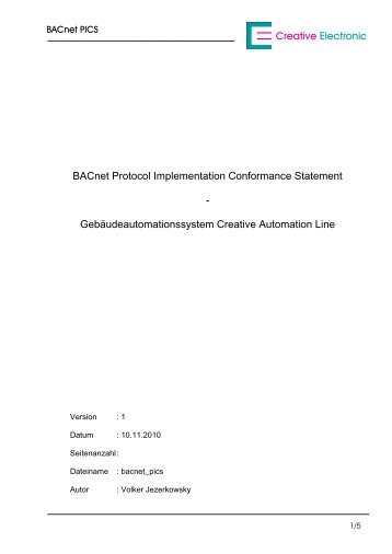 BACnet Protocol Implementation Conformance Statement - Creative ...