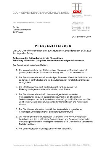 Aufhebung des Grillverbotes fÃ¼r die Rheinwiesen - CDU ...