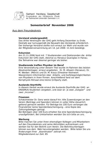 Semesterbrief Dezember 2006 - Gerhard Herzberg Gesellschaft