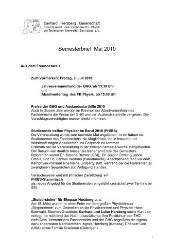 Semesterbrief Mai 2010 - Gerhard Herzberg Gesellschaft