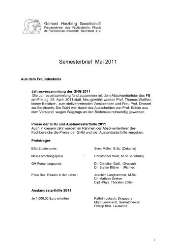 Semesterbrief Mai 2011 - Gerhard Herzberg Gesellschaft