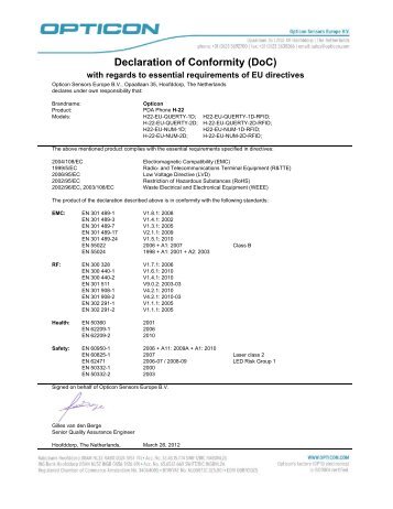 Declaration of Conformity (DoC) - Opticon