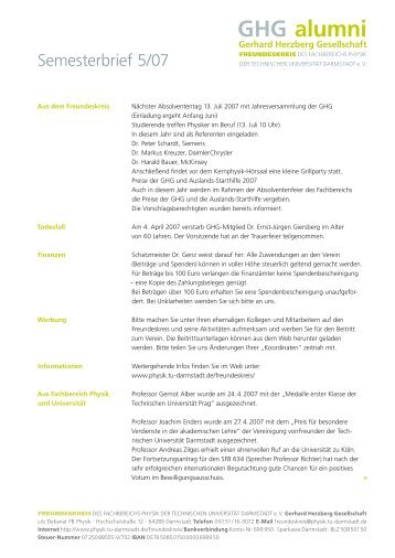 Semesterbrief Mai 2007 - Gerhard Herzberg Gesellschaft