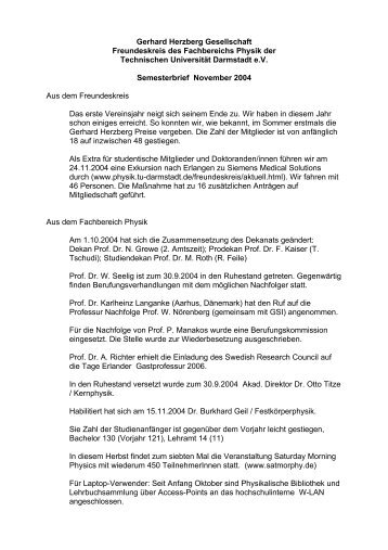 Semesterbrief November 2004 - Gerhard Herzberg Gesellschaft