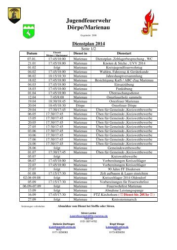 Dienstplan Jugendfeuerwehr 2012