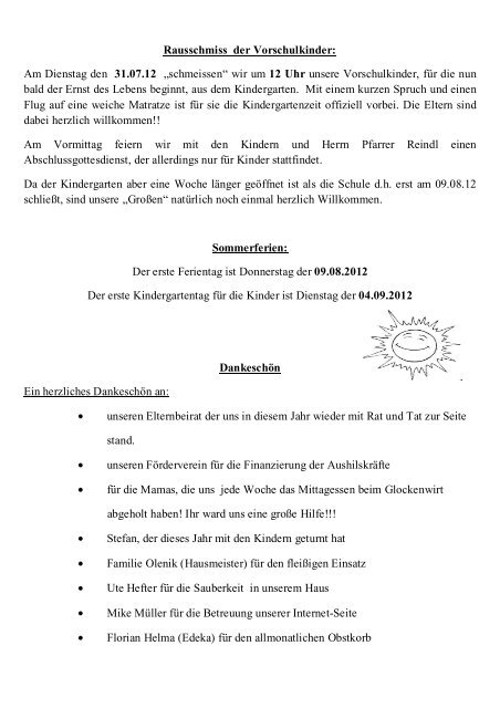  6. Elternbrief (Juli / August 2012) - St.Rupert Kindergarten Amerang Bildidee 