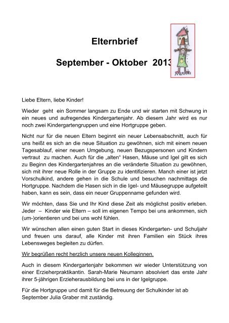 Elternbrief September - Oktober 2013 - St.Rupert Kindergarten