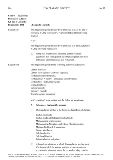 Gazette Notice 35 - Business.govt.nz