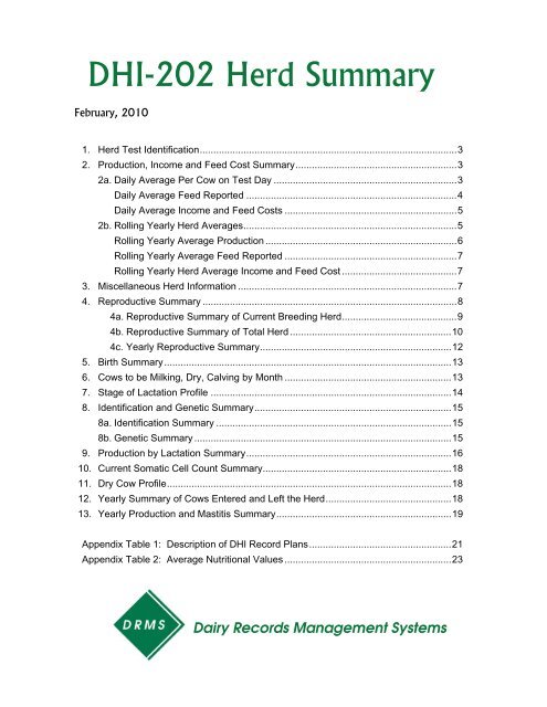 DHI-202 Herd Summary