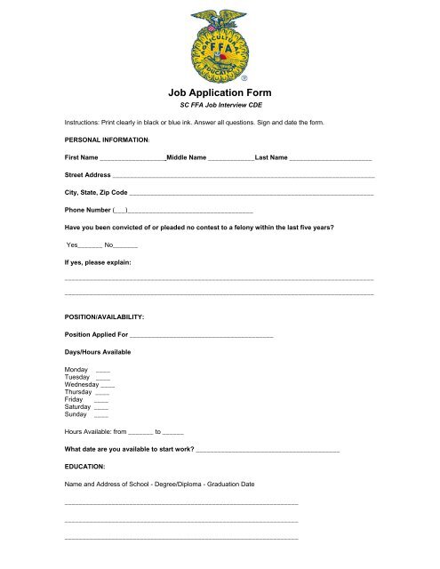Job Application Form (pdf)