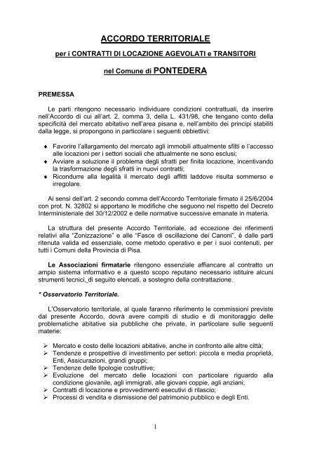 ACCORDO TERRITORIALE - Comune di Pontedera