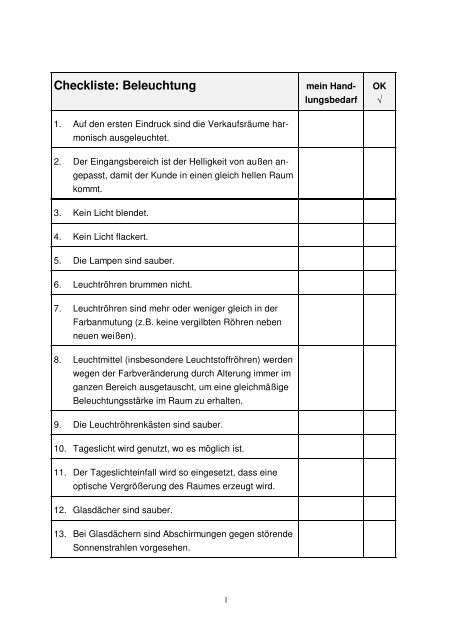 Checkliste Beleuchtung als PDF-Dokument - handelswissen.de