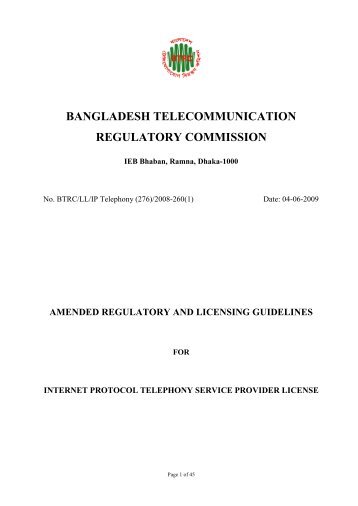 Licensing Guidelines for Internet Protocol Telephony ... - BTRC