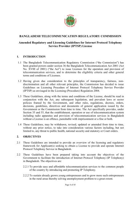 Licensing Guidelines for Internet Protocol Telephony ... - BTRC