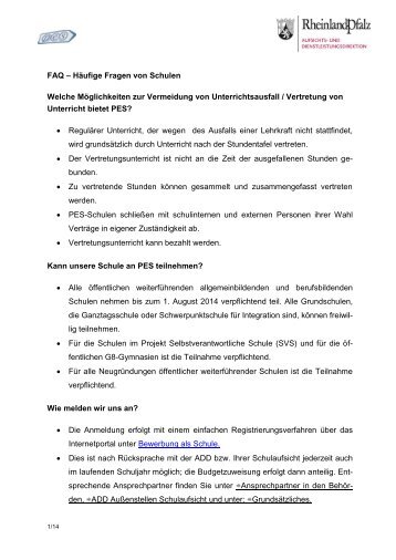 FAQ â HÃ¤ufige Fragen von Schulen Welche MÃ¶glichkeiten zur ... - PES