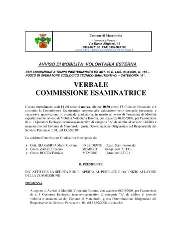 VERBALE COMMISSIONE ESAMINATRICE - Comune di Marchirolo