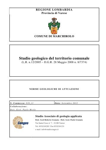 Studio geologico del territorio comunale - Comune di Marchirolo