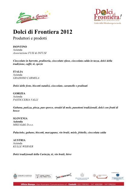 Scarica il file dei prodotti e dei produttori in formato pdf - Comune di ...