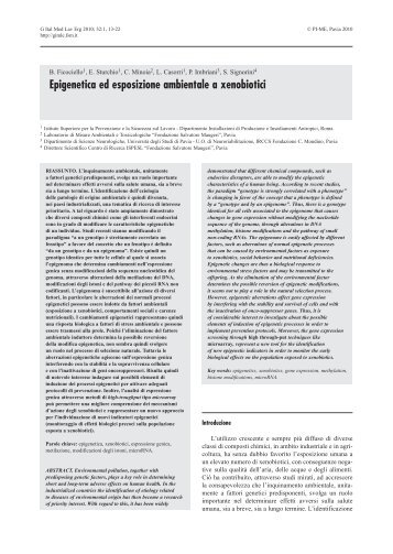 Epigenetica ed esposizione ambientale a xenobiotici - Giornale ...
