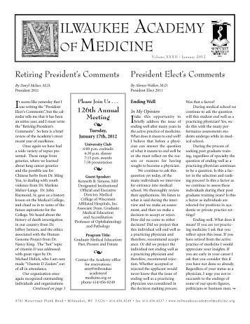2012 January Newsletter - Milwaukee Academy of Medicine
