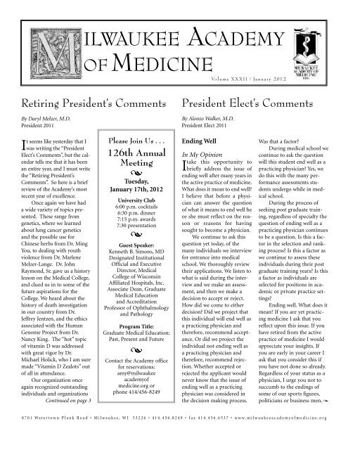 2012 January Newsletter - Milwaukee Academy of Medicine