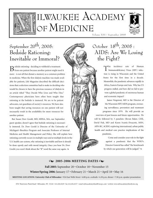 September 2005 Newsletter - Milwaukee Academy of Medicine