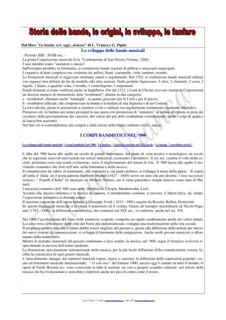Lo sviluppo delle bande musicali I CORPI ... - Vrancalucio.net