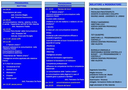 CORSO DI FORMAZIONE Relazione Medico-Paziente: il valore ...