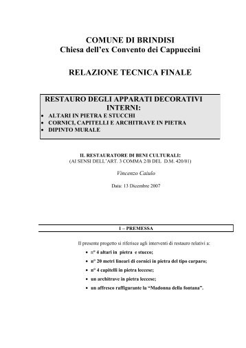 Relazione finale sul restauro degli apparati decorativi interni