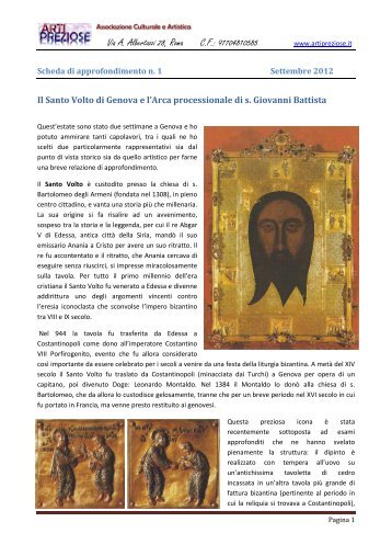 Il Santo Volto di Genova e l'Arca di s. Giovanni Battista - Arti Preziose